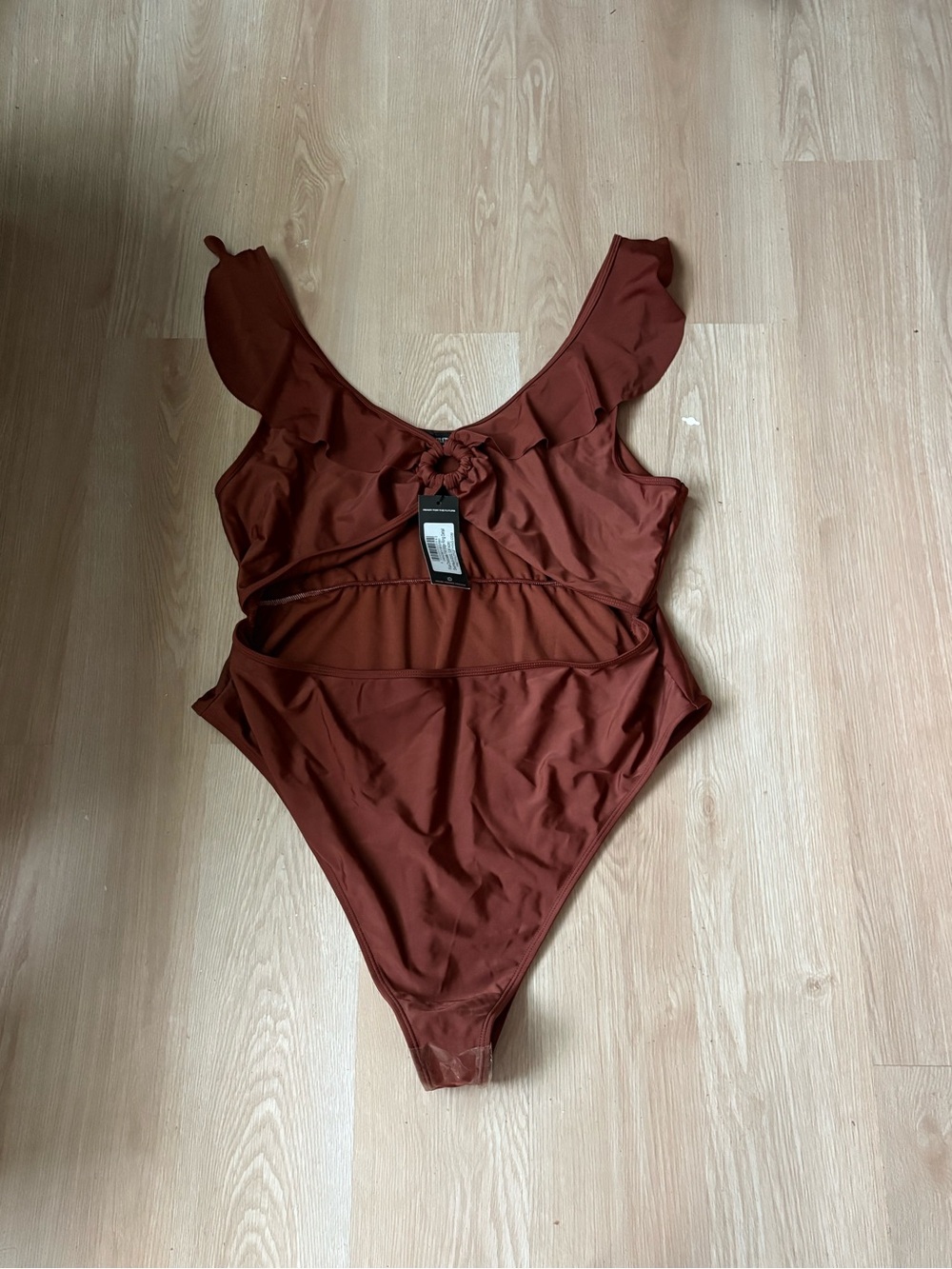 PrettyLittleThing Chocolate Brown Frill Ring Detail Swimsuit